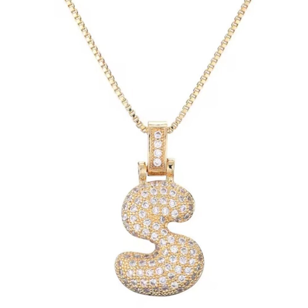 Pendant Bubble Letter Initial "S" w/Chain Necklace